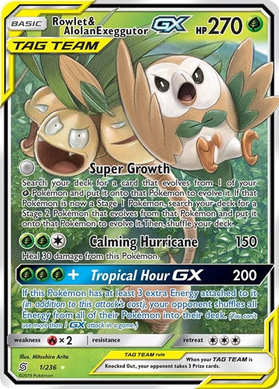 Rowlet & Alolan Exeggutor GX - 1/236 (Ultra Rare) [UNM-1-UR]