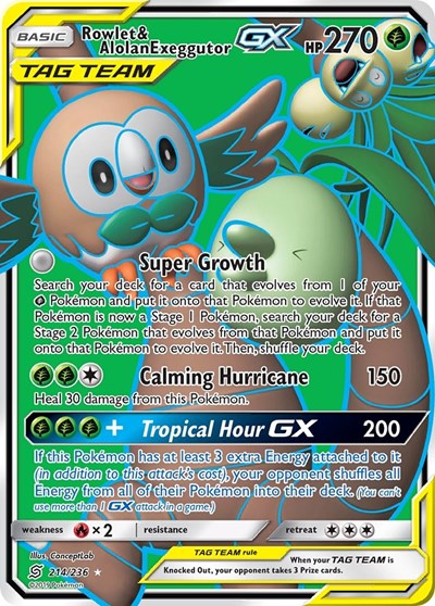 Rowlet & Alolan Exeggutor GX - 214/236 (Ultra Rare) [UNM-214-UR]