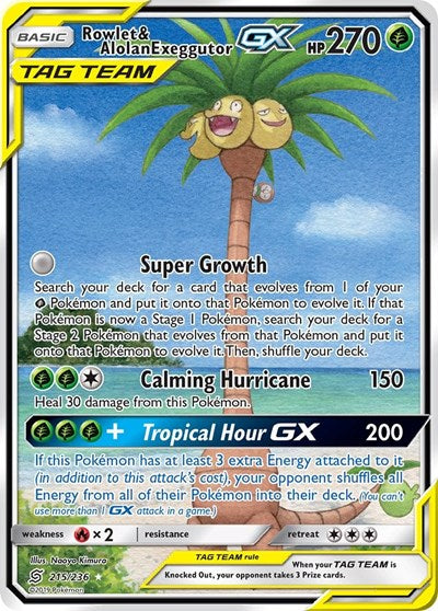 Rowlet & Alolan Exeggutor GX - 215/236 (Ultra Rare) [UNM-215-UR]