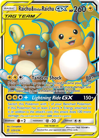 Raichu & Alolan Raichu GX - 220/236 (Ultra Rare) [UNM-220-UR]