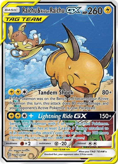 Raichu & Alolan Raichu GX - 221/236 (Ultra Rare) [UNM-221-UR]