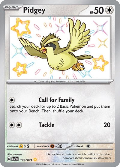 Pidgey - 196/091 (Shiny Rare) [PAF-196-SHR]