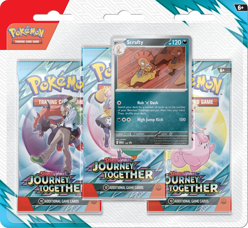 Pokémon TCG: Scarlet & Violet - Journey Together - Blister Pack - Three Boosters - Scrafty Promo Card