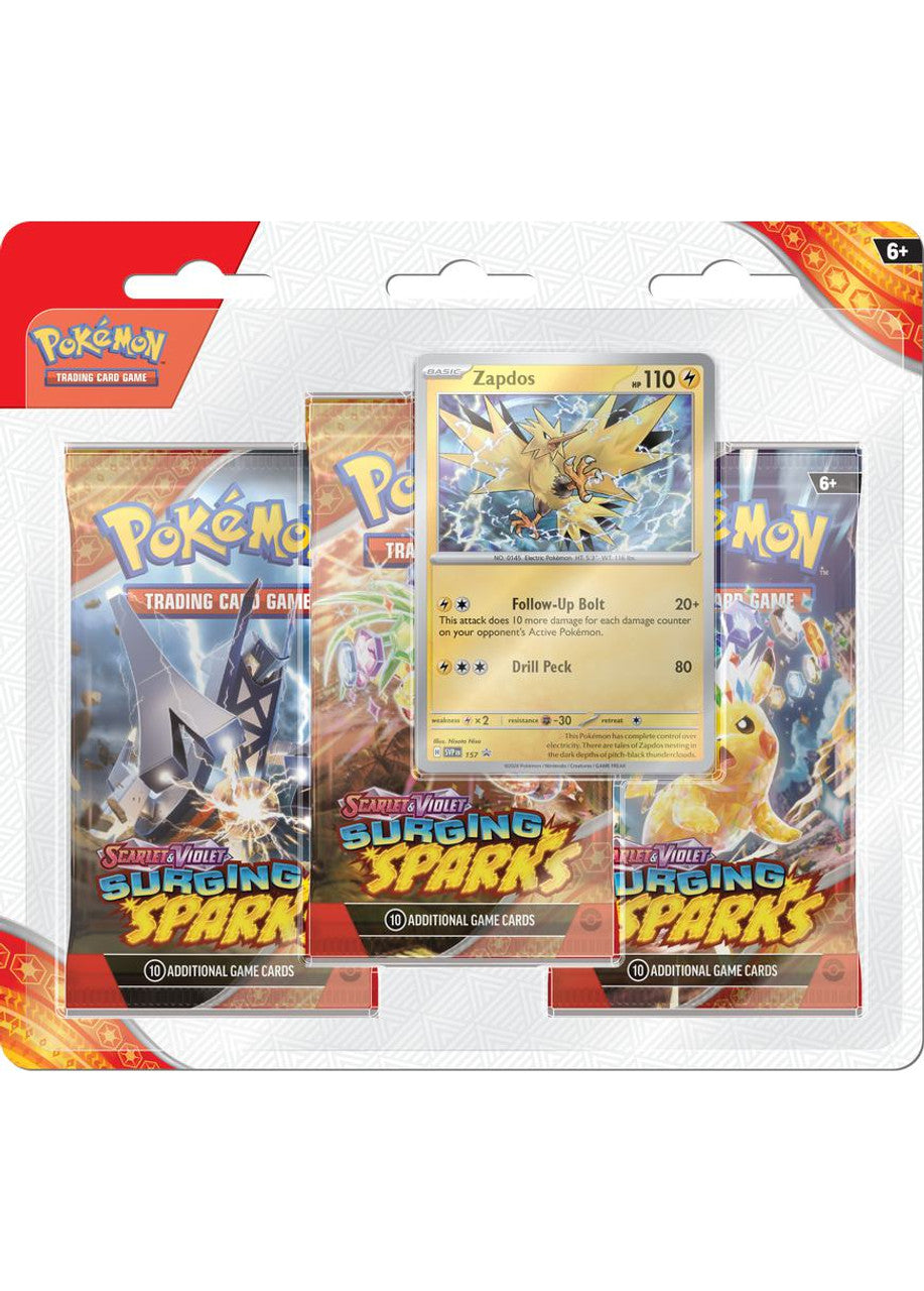 Pokémon TCG: Scarlet & Violet - Surging Sparks - Blister Pack - Three Boosters - Zapdos Promo Card