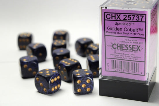 Speckled Golden Cobalt 16mm d6 Dice Block (12 dice)