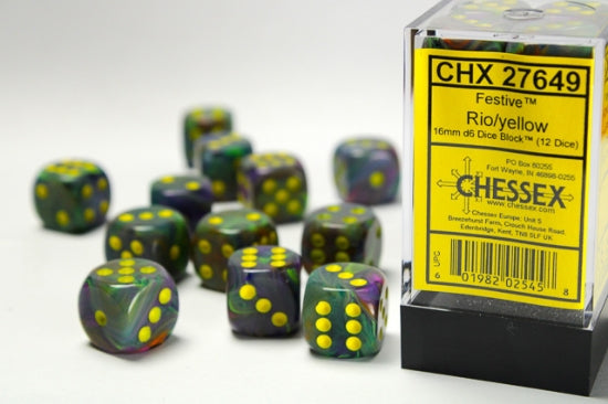 Festive Rio/yellow 16mm d6 Dice Block (12 dice)