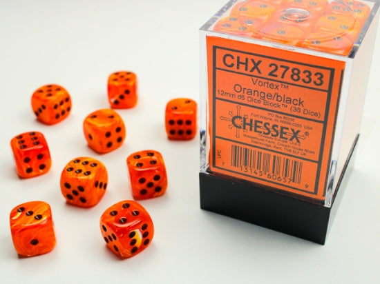 Vortex Orange/black 12mm d6 Dice Block (36 dice)