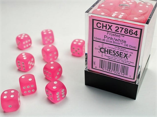 Frosted Pink/white 12mm d6 Dice Block (36 dice)