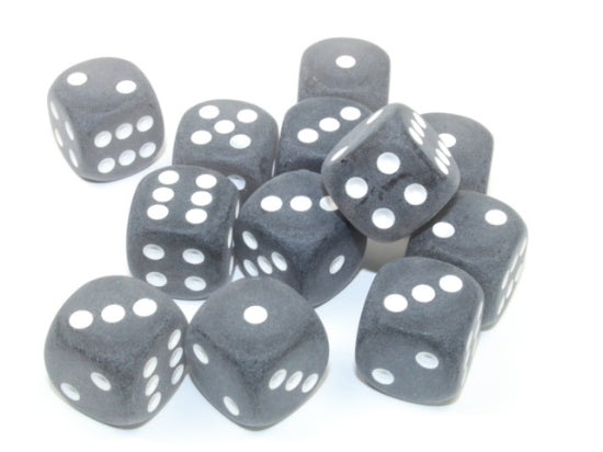Frosted 16mm d6 Smoke/white Dice Block™ (12 dice)
