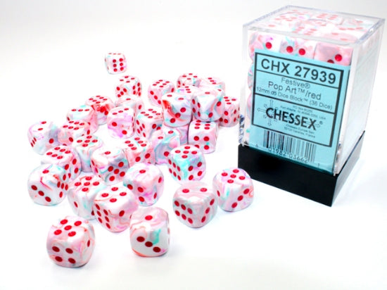 Festive Pop Art/red 12mm d6 Dice Block (36 dice)